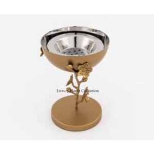 Quemador de forma redonda pulido dorado con soporte de diseño floral elegante Quemador de bobina de incienso Bakhoor y suministros de soporte de barra de cera - Product Image 4