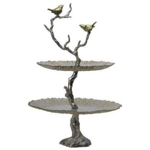 Présentoir de gâteau en métal de la meilleure qualité plaqué or de haute qualité à 2 niveaux de concepteur floral pour la maison et l'hôtel - Product Image 3