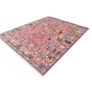 Cozy Pink Floral Indoor Area Rugs & Sets Alfombra de lana artística moderna hecha a mano con respaldo de látex para uso doméstico - Product Image 2