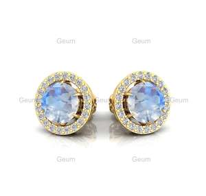 Joyería minimalista, pendientes de piedras preciosas de piedra lunar arcoíris Natural en oro macizo de 14K, joyería fina para mujeres y niñas - Product Image 1