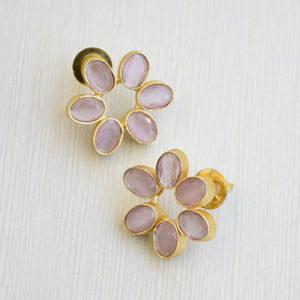 Brass Gemstone <b>Studs</b> Wholesale Bulk Genuine Healing Crystal High Polish 18K Gold Plated Cute Boho Chic Design High Quality - Product Image 3