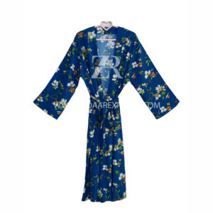 Kaftan Kimono en coton orange Robe col en v coupe ample chemise de nuit feuille impression conception personnalisée ceinture décorée ODM approvisionnement taille naturelle - Product Image 4