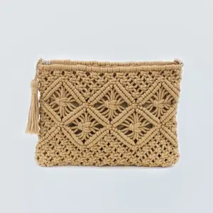 Bolsos de Mano de Macramé de Algodón y Lino para Mujer, Diseño Floral, Ajustables, Clásicos, en Tonos Negro, Natural y Marfil, para Bodas - Product Image 3