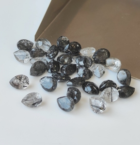 Quartz Rutile Noir Naturel 7x10mm Coupe Poire-Quartz Rutile Noir Lâche Qualité Supérieure - Product Image 2