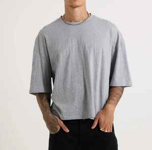 2025 hommes Boxy Fit recadrée t-shirt 230GSM 100% coton teint uni surdimensionné décontracté unisexe Streetwear t-shirt pour hommes - Product Image 1