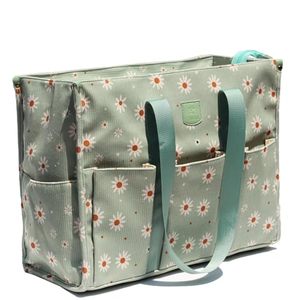 Floral Utility Tote Bag with Zip Top Waterproof Teacher Work Women <b>Beach</b> (Polyester <b>Canvas</b> Lining Light Green) - Product Image 1