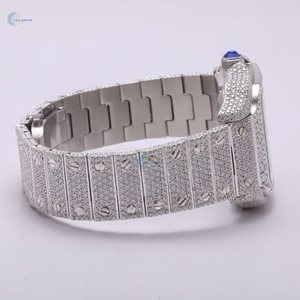 นาฬิกาเพชรสีขาวสีทองหรูหราคุณภาพพรีเมี่ยมพร้อมขอบเพชรเต็มรูปแบบและสายรัดสำหรับธุรกิจและของขวัญพร้อมขาย - Product Image 2