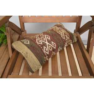 Oreiller patchwork Kilim en laine brune 8x16 pouces oreiller d'accent rustique de luxe avec literie en soie tissée à imprimé floral vintage - Product Image 5