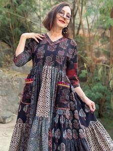 Parche Floral con estampado de algodón con bloque de mano indio, ropa de fiesta de verano para mujer, estilo bohemio, vestido de regalo de novia personalizado a la venta - Product Image 2