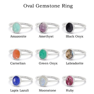 แหวนพลอยแบบเหลี่ยมเพชรพลอยแบบเรียบรูปวงรีลายรุ้งมูนสโตนดีไซน์ใหม่2025 - Product Image 2