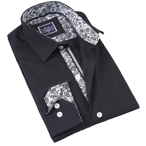เสื้อเชิ้ตผู้ชายคอปกสีดำตัดกันด้านในและข้อมือ - Product Image 1