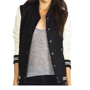Top corto personalizado a la moda, abrigo de béisbol, chaqueta holgada informal con letras, chaqueta universitaria recortada de poliéster con parche para mujer - Product Image 6