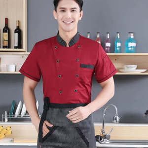 Cuello alto manga corta doble botonadura parche bolsillo Chef uniforme mujeres hombres servicio panadería transpirable Chef camisa - Product Image 2