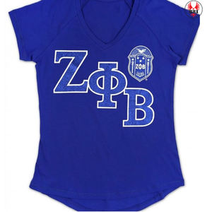 Zeta T-shirt en chenille à manches 1920 Zeta Phi Beta Sorority Apparel T-shirt en coton de qualité supérieure Doux Coupe confortable Logo brodé - Product Image 3