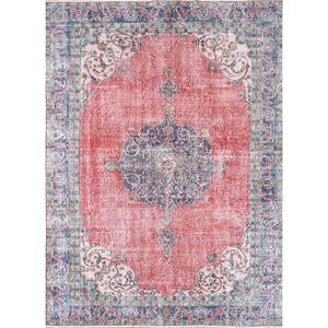 Alfombras de Lana Anudadas a Mano de Gran Tamaño, Diseño Clásico con Medallón Rojo y Naranja para el Hogar, Pasillo, Rectangulares, Recicladas - Product Image 1