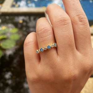 Bague d'éternité saphir Bague en zircon alternatif en argent sterling 925 Bague de promesse plaquée or 14 carats Cadeau de mariage pour elle - Product Image 6