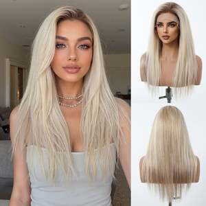 DWY Luxe Platinum Blonde Straight Remy Human Hair Lace Front <b>Wig</b> <b>Long</b> Length - Product Image 2