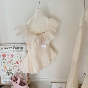 Custom White <b>Chiffon</b> Ruffle Blouse and Lace Maxi <b>Skirt</b> Set for Women Wholesale - Product Image 5