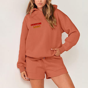 Vente en gros 100% coton 2 pcs sweat à capuche & ensemble court pour femmes poids lourd 500GSM personnalisé DTF logo imprimé ensemble de jogging pour femmes - Product Image 1