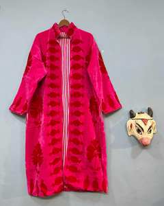 Boho moda Suzani Floral bordado abrigo largo Kimono bordado a mano terciopelo abrigo gitano Tribal diseño transpirable de punto - Product Image 3