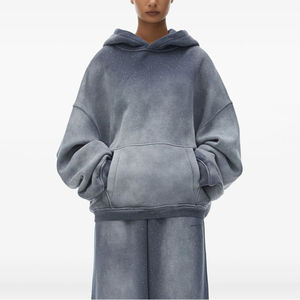 Sweat à capuche pour hommes à manches longues surdimensionné avec perles et strass vintage délavé à la mode OEM - Product Image 3