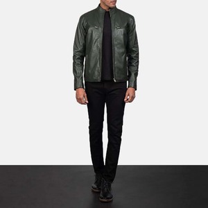 Manteau vintage élégant à col montant et fermeture à glissière pour hommes Veste en cuir coupe ajustée Vestes pour hommes avec poches Vêtements de sport - Product Image 6