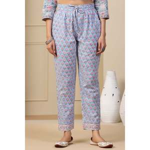 Pantalones Estrechos de Algodón con Estampado Azul Cielo de Maheen Gul Bano, Transpirables - Product Image 1