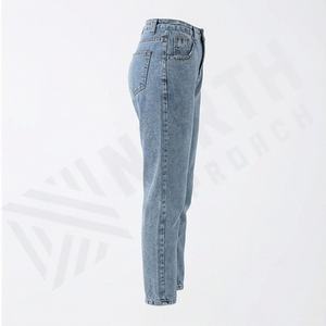 Jeans pour femmes lavés, couleur personnalisée, tissu extensible, coupe droite, taille haute, pantalon décontracté mince, toutes tailles, denim de la meilleure qualité - Product Image 3