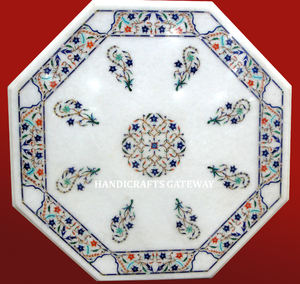 Mesa de centro con incrustaciones de mármol blanco elegante con hermoso diseño y comedor completo de color fabricado y suministrado por Agra Table Top - Product Image 1