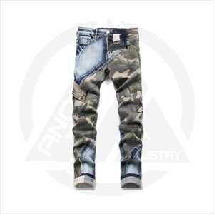 กางเกงยีนส์ขาตรงของผู้ชายกางเกงลำลองผ้ายีนส์ขาดแบบวินเทจสีน้ำเงินเทา - Product Image 1