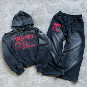 ชุดเซ็ตเสื้อฮู้ดดี้และกางเกงวอร์มทรงบานผ้าฝ้ายคุณภาพสูงพิมพ์ลายโลโก้ตามสั่ง สไตล์เฟรนช์เทอร์รี่ ล้างสีแบบแอซิดวอช สำหรับผู้ชาย - Product Image 2