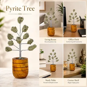 Arbre en cristal de pyrite naturelle dans un pot en bois pour la prospérité, l'abondance et l'énergie positive - Product Image 2