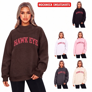 Sweat-shirt à col montant personnalisé brodé en coton doux, style streetwear, pull molletonné oversize pour femme - Product Image 1