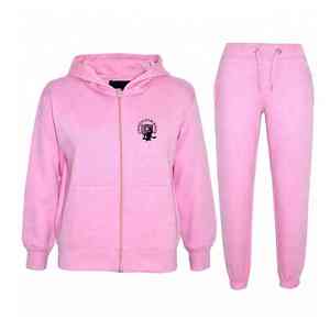 Vente en gros de survêtements 2 pièces roses en polaire personnalisés pour femmes coton anti-technique écologique été OEM logo personnalisé strass - Product Image 1