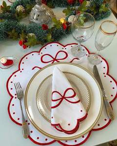 แผ่นรองจานผ้าลินินปักด้วยมือมีดีไซน์ไม่ซ้ำใครช่วยเพิ่มการตั้งค่าโต๊ะสำหรับงานเลี้ยงอาหารค่ำของครอบครัว - Product Image 6