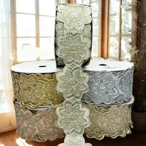 Ribete de Encaje de Lujo Metálico Bordado Ecológico con Diseño de Rayas para Vestidos de Novia, Prendas de Alta Costura y Decoración - Product Image 3