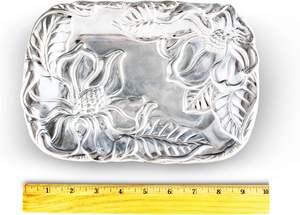 ถาดโลหะสีเงินสไตล์วินเทจของตกแต่งบ้านลวดลายดอกไม้ใบไม้ทำด้วยมือถาดสำหรับตกแต่งคริสต์มาส - Product Image 3