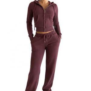 Conjunto Deportivo de Invierno para Mujer, Felpa Lavada al Ácido, con Logotipo Personalizado Bordado, Nuevo, Sudadera con Capucha y Cremallera de Manga Larga, con Cordón para Yoga - Product Image 6