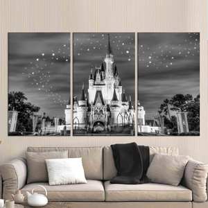 Arte en lienzo del Castillo de Cenicienta: decoración de pared infantil con diseño de noche estrellada, JUEGO DE 3 LIEÑOS - Product Image 1