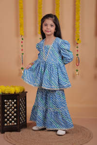 Vestido Sharara étnico azul para niños, traje de fiesta para bodas y celebraciones festivas - Product Image 3