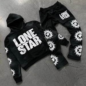 Survêtement de course évasé en coton pour l'hiver pour hommes, nouveau style de survêtement à capuche, ensemble de sweat à capuche streetwear uni - Product Image 1