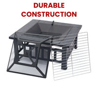 Brasero en acier multifonctionnel pour extérieur avec barbecue et table à bois - Chauffage portable à bois pour jardin