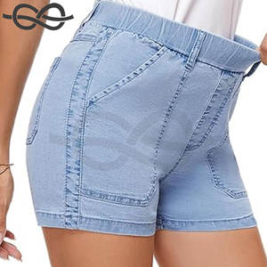 Pantalones cortos de mezclilla de cintura alta para mujer Pantalones cortos casuales de mezclilla elásticos de algodón de verano con bolsillos para comodidad y estilo - Product Image 3