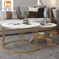 Nordique moderne dessus en marbre Table basse Simple blanc métal pierre or luxe en bois nidification Center Table ensemble pour salon maison