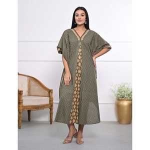 Caftán de Algodón Estampado a Mano, Vestido Casual Elegante para Mujer, Transpirable, Largo hasta el Suelo, para el Tiempo Libre, Club, Día de San Valentín - Product Image 1