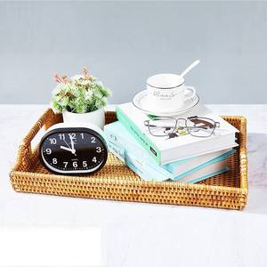 Plateau de décoration de salle de bain rectangle carré rond de qualité supérieure, plateau de luxe avec poignée plateaux en rotin écologiques - Product Image 2