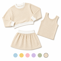 Conjunto de Yoga de Verano para Niñas con Estampado Personalizado a Rayas, 3 Piezas, Top Corto, Falda y Camiseta sin Mangas, Ropa Deportiva Ligera y Cómoda para Niñas Pequeñas