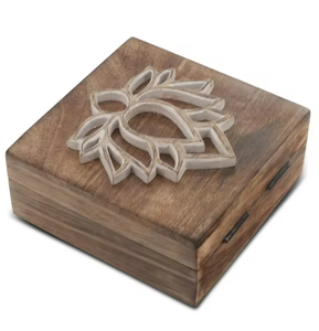กล่องเครื่องประดับไม้คุณภาพสูงสำหรับผู้หญิงพร้อมการแกะสลักและดอกบัว - Product Image 5