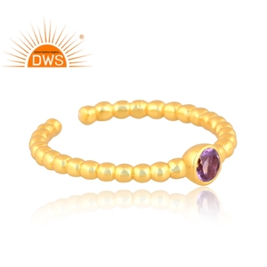 Hot Selling <b>Sterling</b> <b>Silver</b> 18K Gold Plated Natural Amethyst Gemstone <b>Adjustable</b> <b>Ring</b> Custom Designs Manufacturer - Product Image 3