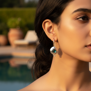 Boucles d'oreilles pendantes vintage en argent 925 avec pierre verte émeraude, plaquées or, pour femmes, pour les mariages - Product Image 2
